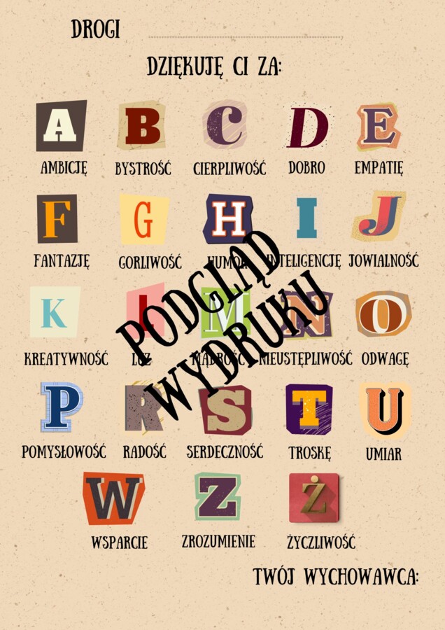 Podziękowania dla uczniów na koniec roku szkolnego -wersja beżowa.