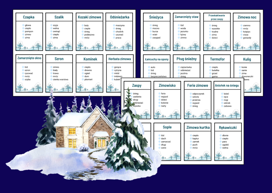 ❄️TABOO – zimowe hasła - zima⛷️🏂 - biblioteka - świetlica - zajęcia z wychowawcą - 64 szt.