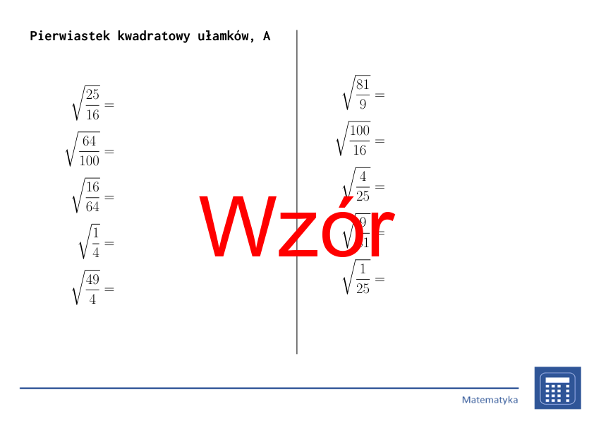 Pierwiastek kwadratowy ułamków | matematyka | 26 kolumn