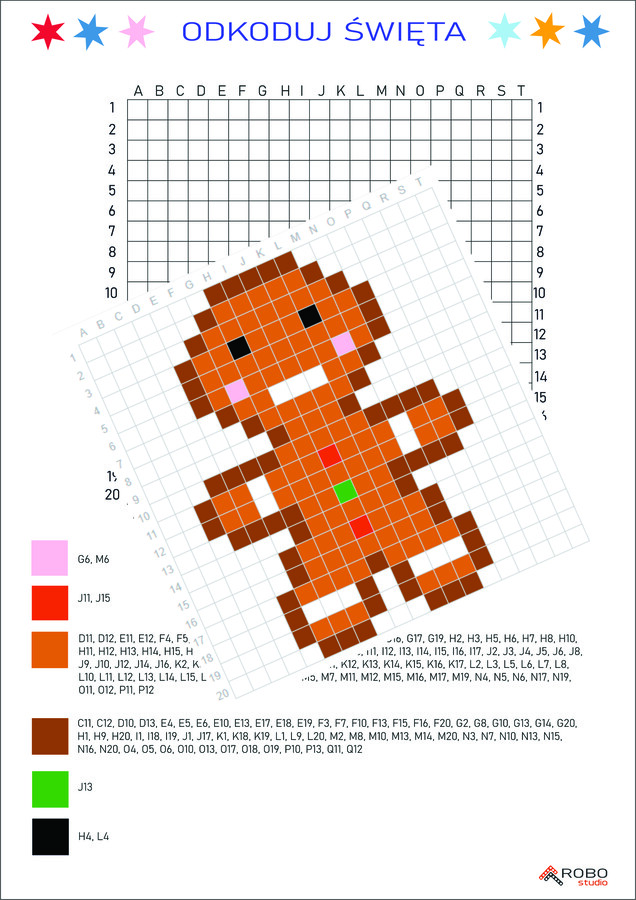 Kodowanki zimowe, świąteczne, mikołajkowe- trudne- dyktando graficzne, kolorowanka, kodowanie, zima, Boże Narodzenie, Mikołaj