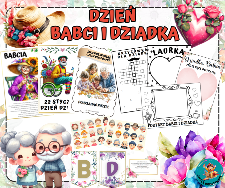 DZIEŃ BABCI I DZIADKA - LAURKI, PORTERTY, PLANSZE, GIRLANDY