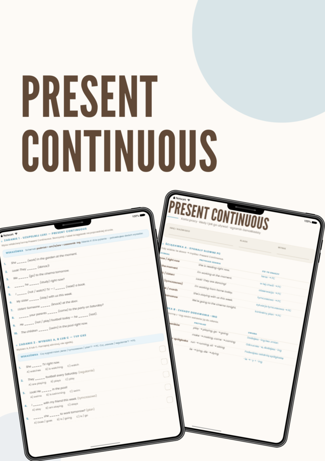 Present Continuous – Ćwiczenia i Karty Pracy Egzamin ósmoklasisty