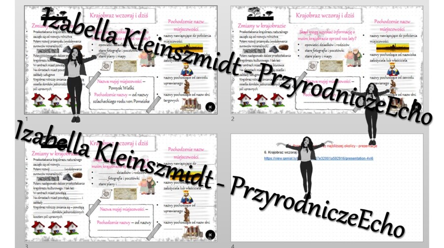 Minizestaw na temat „Krajobraz wczoraj i dziś” – sketchnotka + karta pracy w power point + gratisowy link do prezentacji multimedialnej niekomercyjnej wykonanej w genial.ly do indywidualnego pobrania i użycia do celów niekomercyjnych. Przyroda 4, „Poznaj