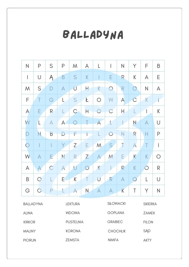 Wykreślanka do lektury „Balladyna” – angażująca zabawa edukacyjna dla uczniów szkoły podstawowej