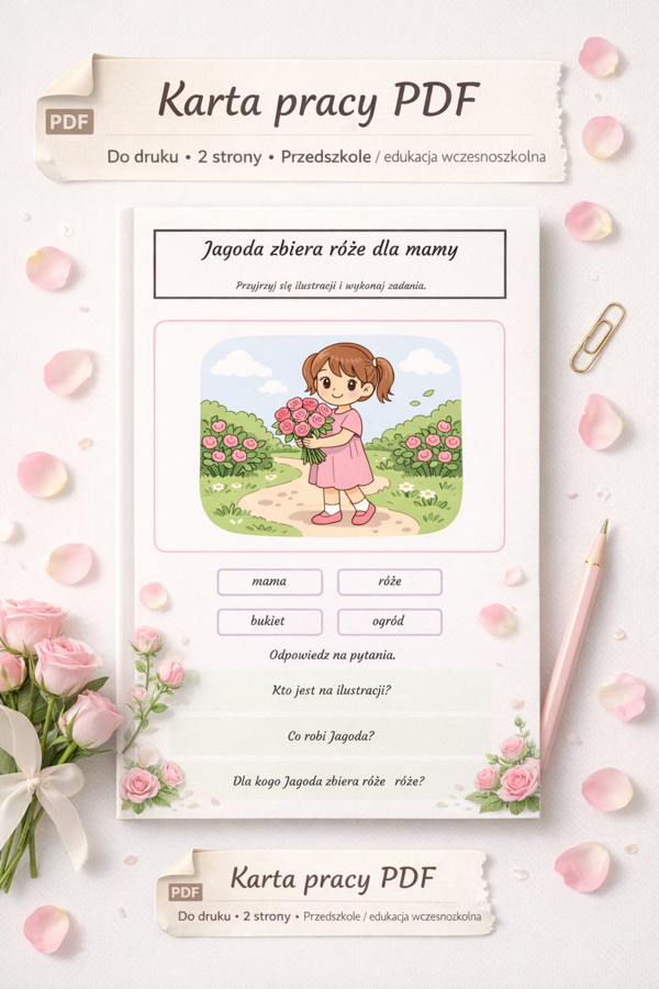 Jagoda zbiera róże dla mamy. [Karta pracy]