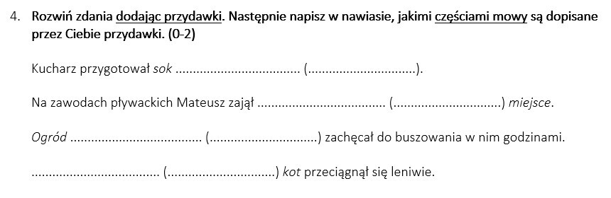 Sprawdzian z zakresu części zdania (klasa 5/6)