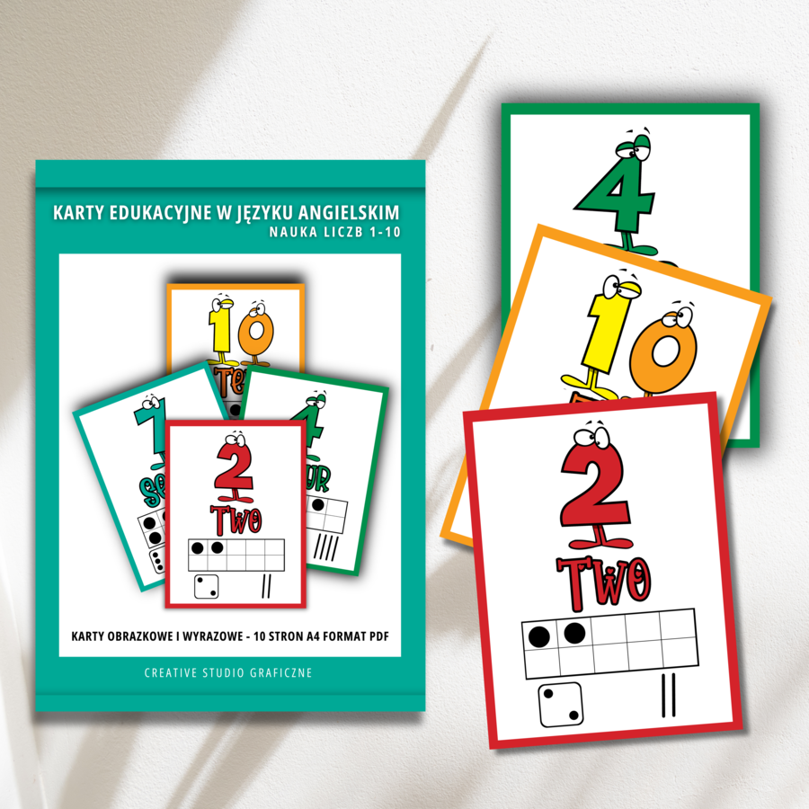 Plansze /karty edukacyjne z cyframi w języku angielskim 1-10