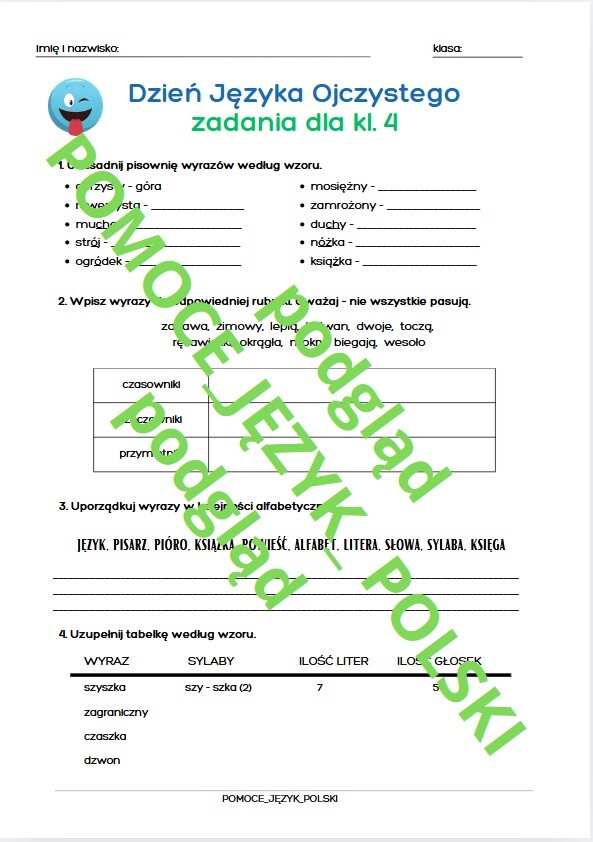 Dzień Języka Ojczystego - zadania dla kl. 4