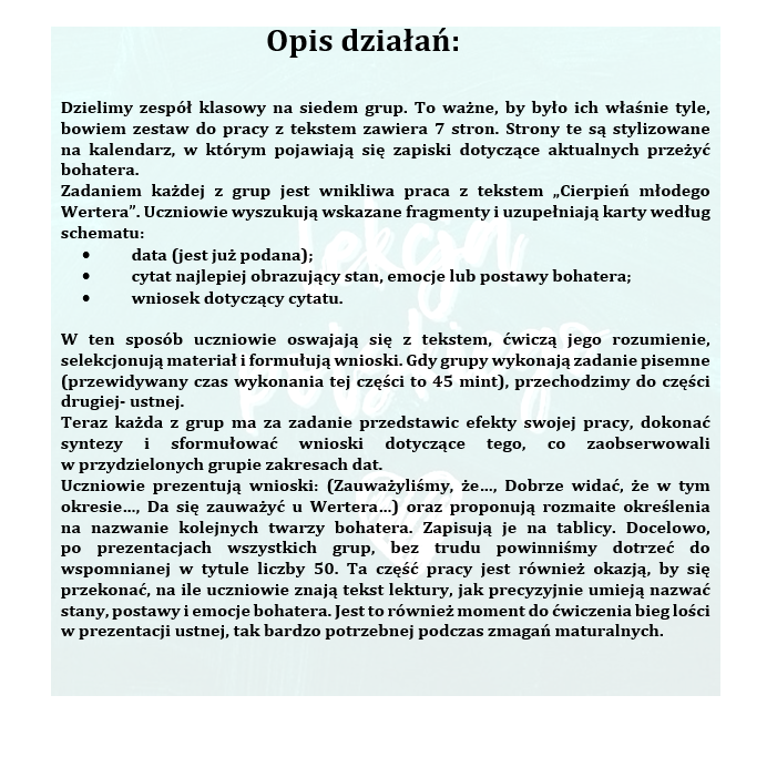 CIERPIENIA MŁODEGO WERTERA-KILKA POMYSŁÓW NA LEKCJE Z DZIEŁEM GOETHEGO