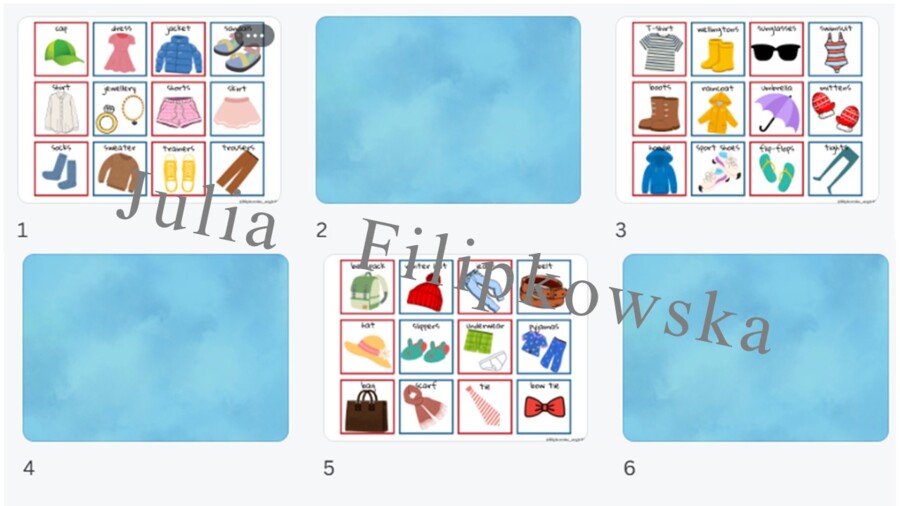 Clothes memory/ Ubrania/ Memory/ Gra/ Gra językowa/ Karty obrazkowe/ Zabawa/ Dzieci/ Warm-up/ Rozgrzewka/ Słownictwo