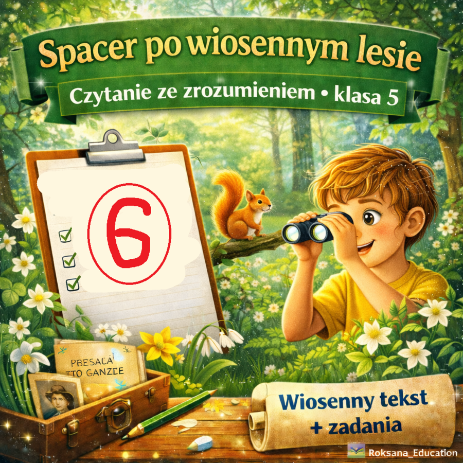 🌳 Spacer po wiosennym lesie – czytanie ze zrozumieniem (klasa 5) | karta pracy + 15 zadań