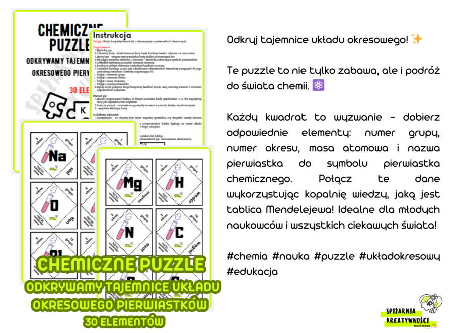CHEMICZNE PUZZLE - ODKRYWAMY TAJEMNICE UKŁADU OKRESOWEGO PIERWIASTKÓW - 30 pierwiastków