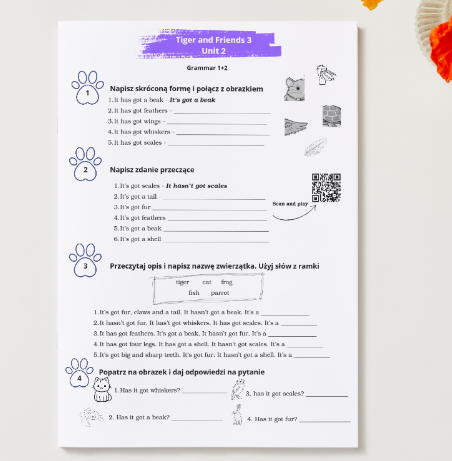 Tiger and Friends 3 - Unit 2 - Animal Word - Vocabulary - Grammar - Body parts - Has got/hasn't got + 3 GRY na WORDWALL