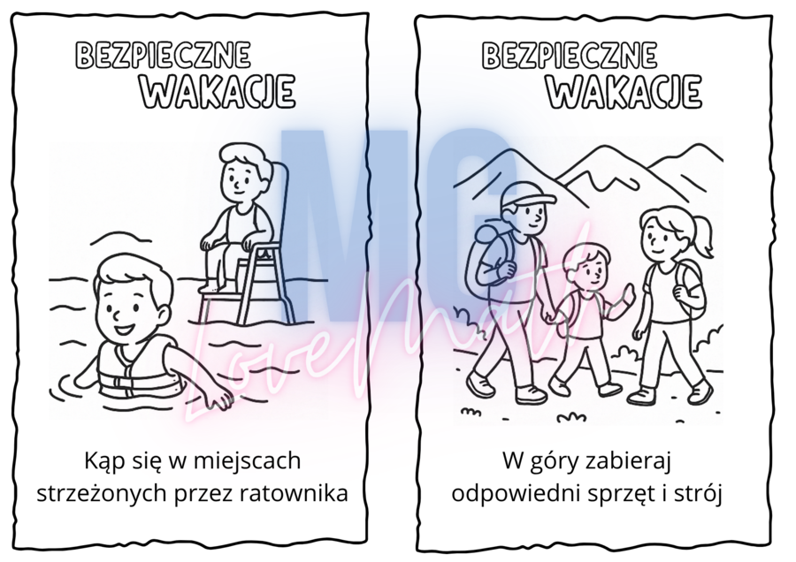 Wakacje - 30 kolorowanek dla dzieci - duża kolorowanka XXL, kolorowanki z zasadami bezpieczeństwa