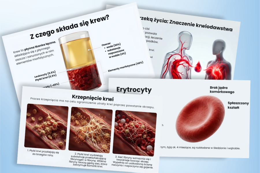 BUDOWA I FUNKCJE KRWI - prezentacja, lekcja - klasa 7, quiz, biologia, Puls Życia