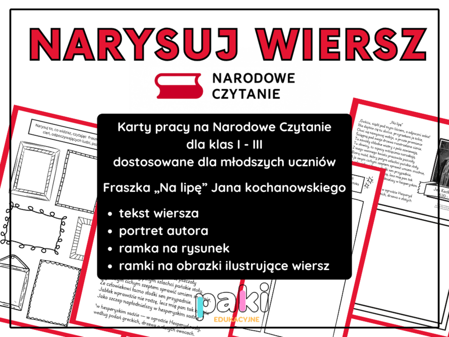 Narodowe Czytanie 2025 // Jan Kochanowski „Na lipę" – narysuj wiersz – karty pracy / kl. 1 – 4