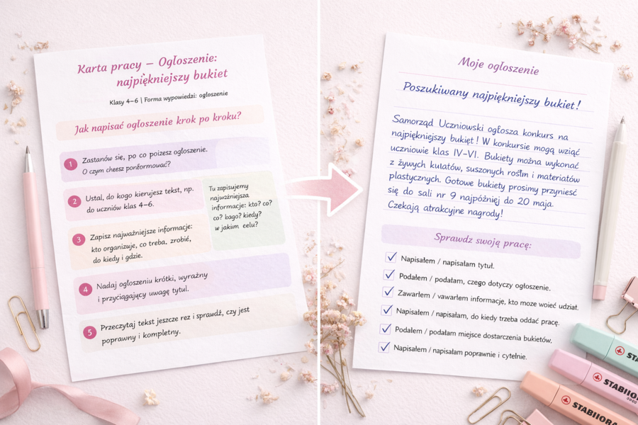 Ogłoszenie: poszukiwany najpiękniejszy bukiet [Karta pracy]