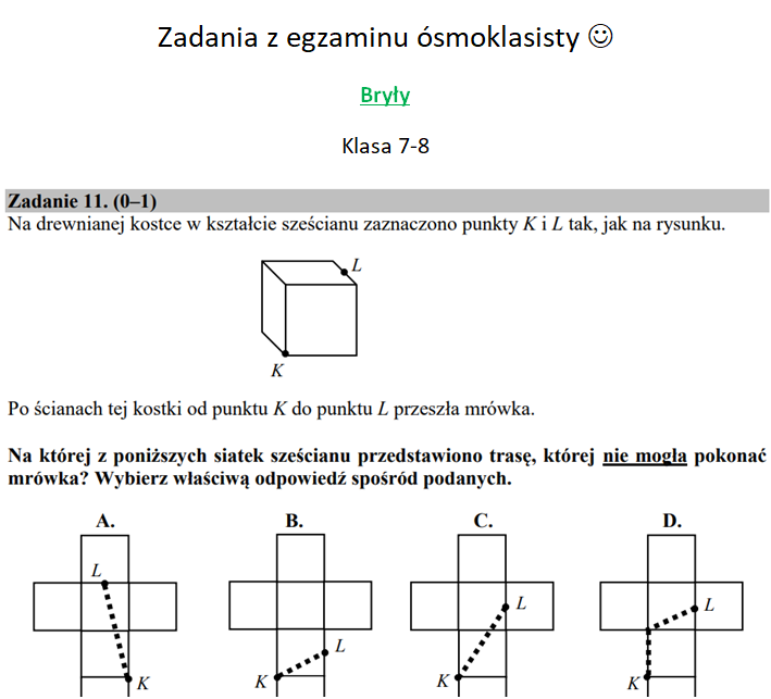Bryły - zadania z egzaminu ósmoklasisty