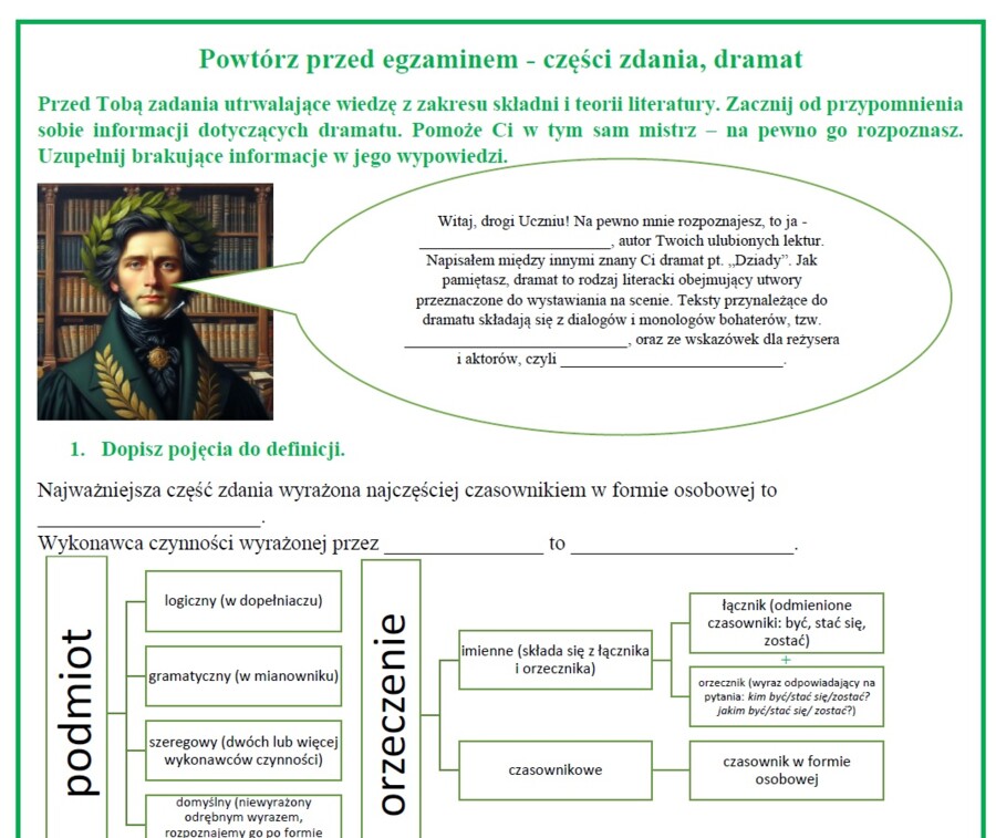 Powtórz przed egzaminem - części zdania, dramat