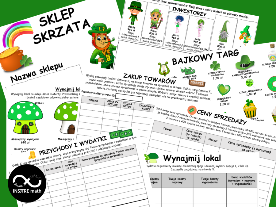 Projekt matematyczny na Dzień Świętego Patryka: Sklep Skrzata (procenty, ułamki zwykłe i dziesiętne). Nauczanie Oparte na Projektach (PBL) dla kl.6-8