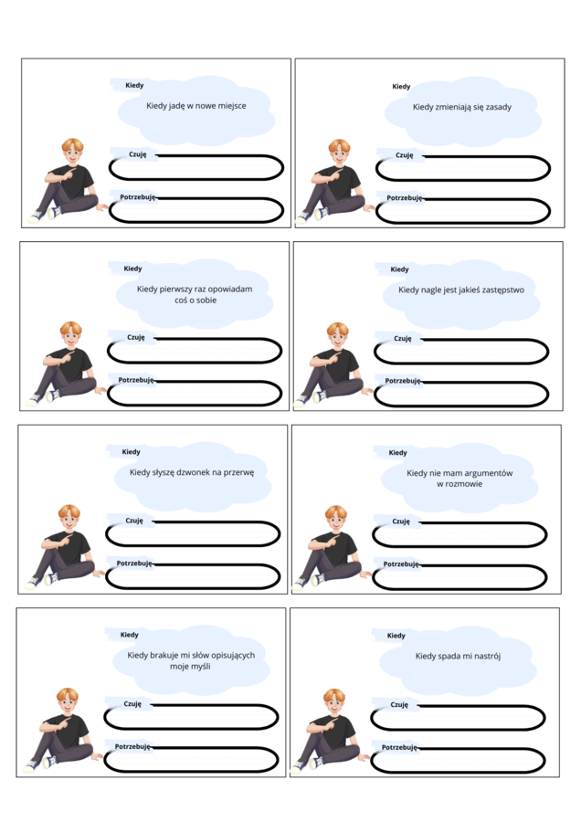 Karty "Kiedy... czuję... potrzebuję". Tus. Rewalidacja.