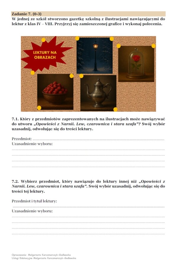 Arkusz egzaminacyjny "Opowieści z Narnii. Lew, czarownica"