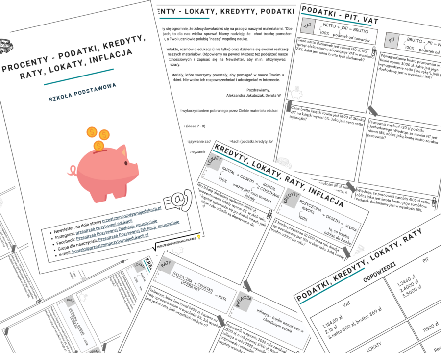 Procenty - podatki, kredyty, lokaty, raty, inflacja (klasa 7-8)