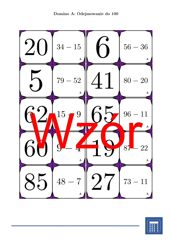 Domino - Odejmowanie do 100 | matematyka