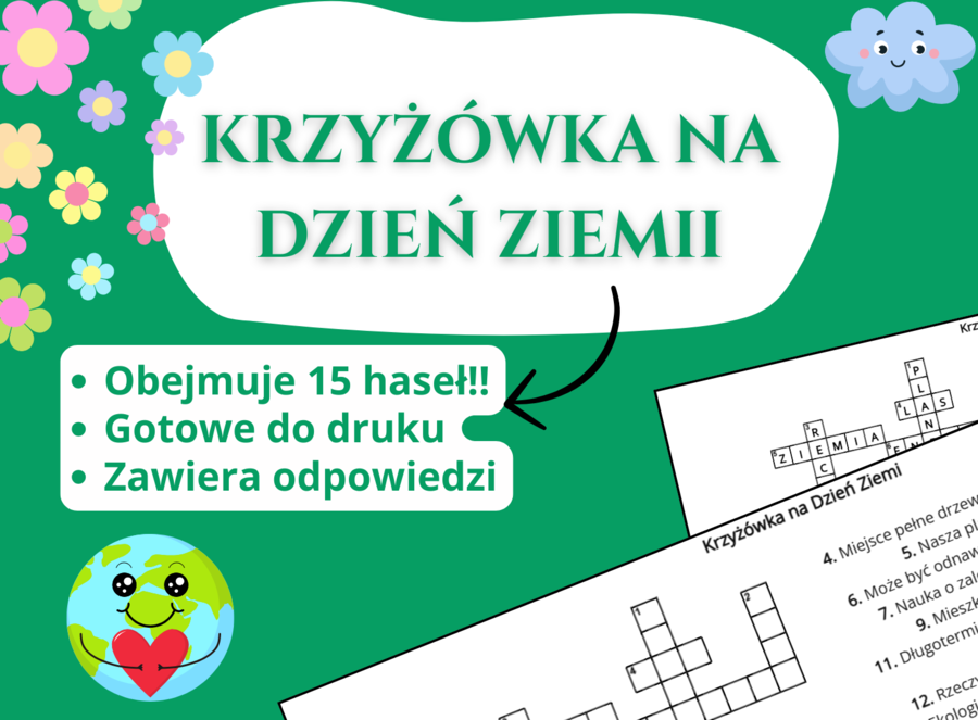 Krzyżówka na Dzień Ziemi 🌍♻️ – ekologia, przyroda, godzina wychowawcza, edukacja wczesnoszkolna