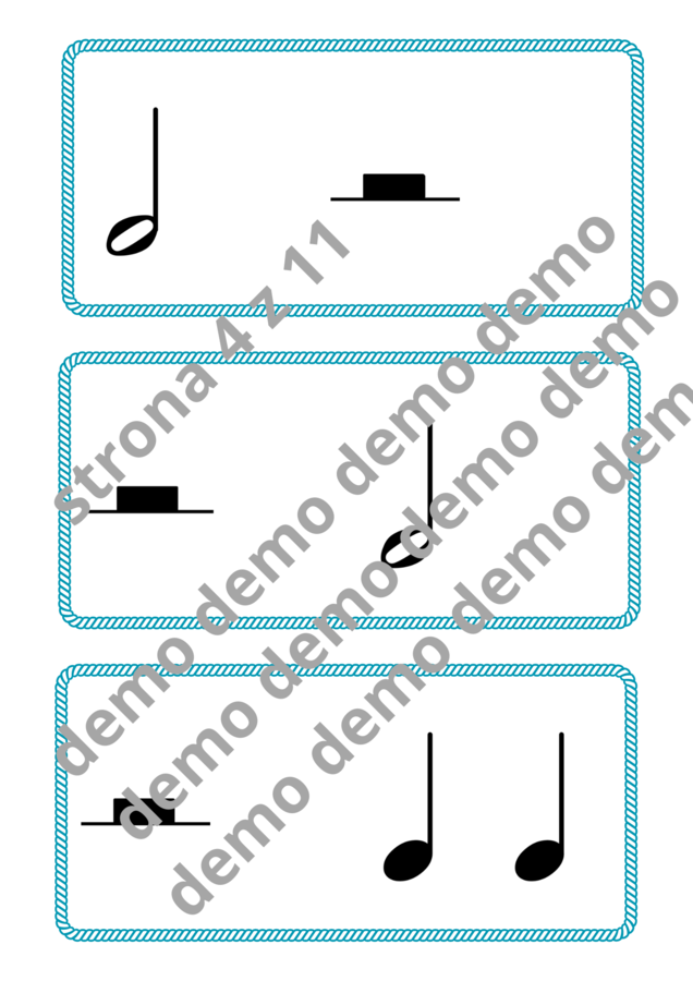 Muzyka. Karty do nauki wartości rytmicznych i ćwiczeń praktycznych. Metrum 4/4.