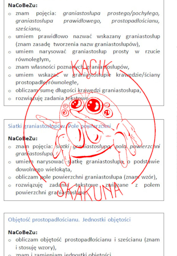MATEMATYKA KL.7: NaCoBeZu (Zeszyt OK) - gotowe wklejki do zeszytu z możliwością zaznaczania przez uczniów poziomu zrozumienia danego zagadnienia