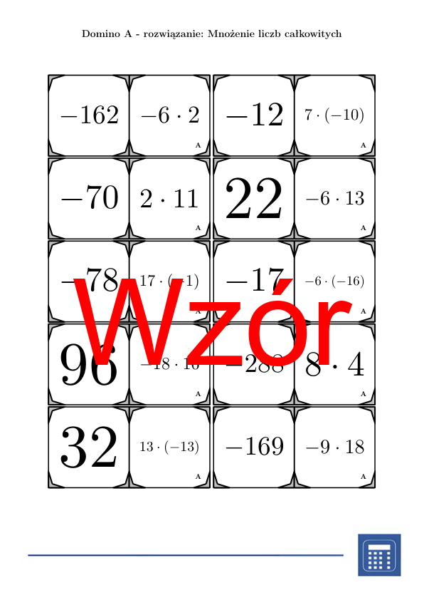Domino - Mnożenie liczb całkowitych | matematyka