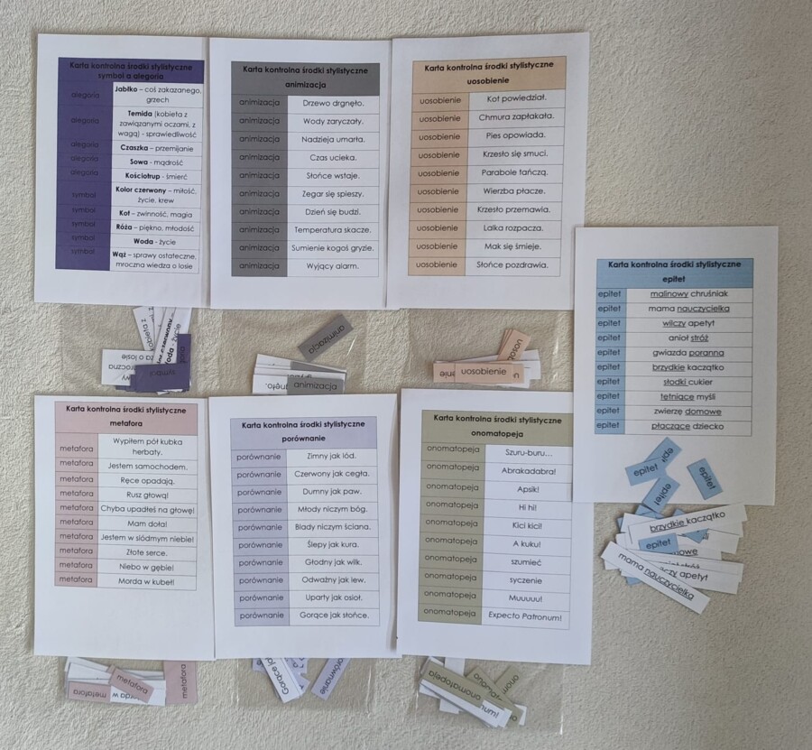 Środki stylistyczne - dopasowanie - tabela