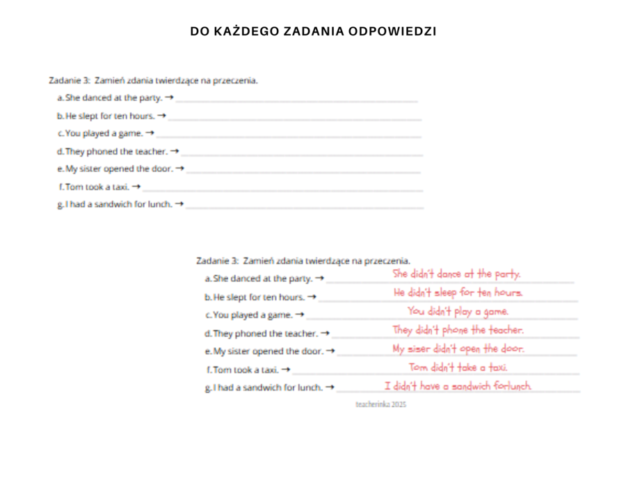 Gramatyka klasa 5, język angielski. Czas przeszły Past Simple - przeczenia, pytania, krótkie odpowiedzi, English Class A1+ Unit 7 ćwiczenia powtórzenie