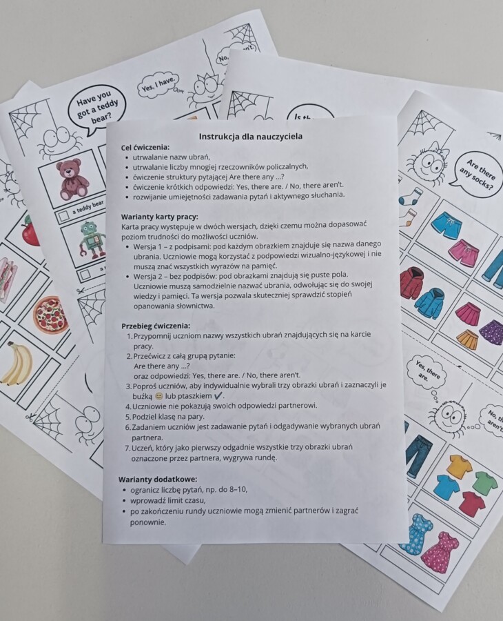 Zestaw kart pracy A1–A2 do nauki mówienia po angielsku.