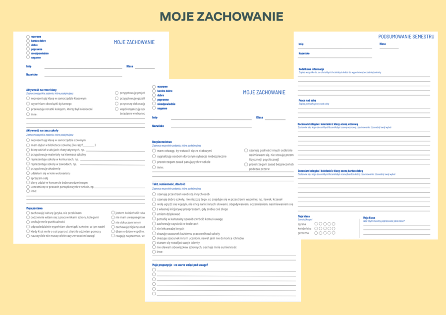 Moje zachowanie - karty pracy i samoocena