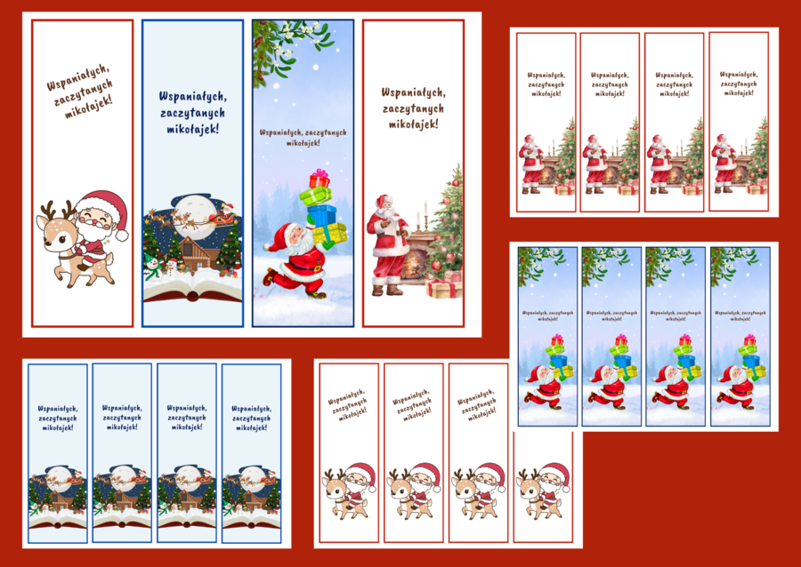 MIKOŁAJKI - Boże Narodzenie – zakładki do książek – zakładka – biblioteka - świetlica - wersja 3