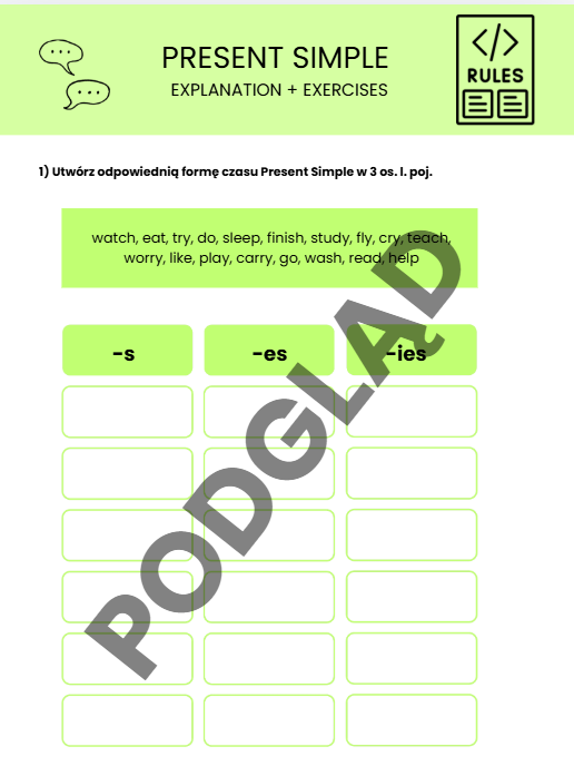 Present Simple - karta pracy wytłumaczenie + zadania