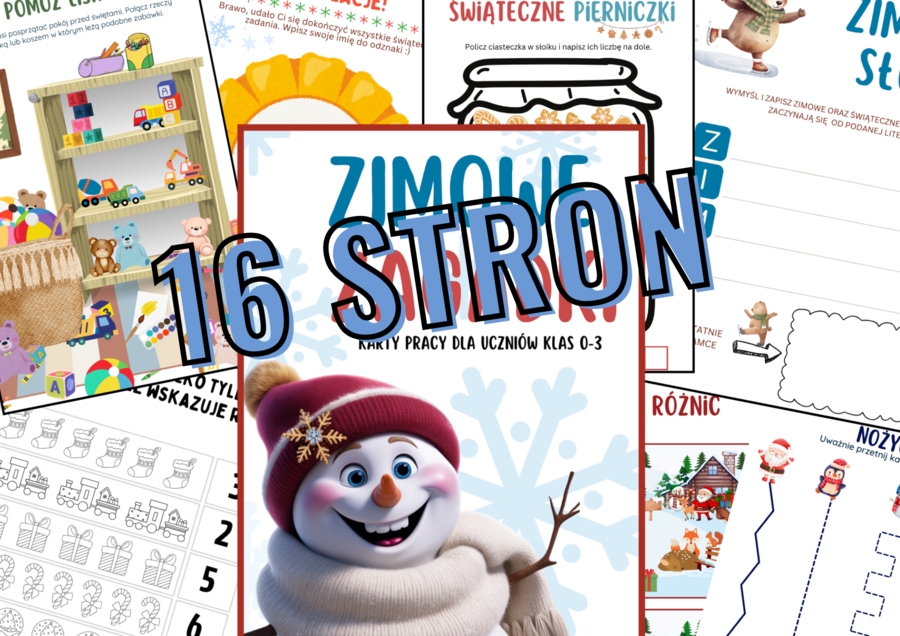 Zimowe i świąteczne karty pracy dla uczniów klas 0-3.