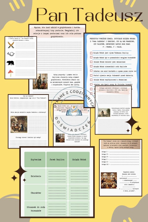 Zapraszam do fascynującego świata "Pana Tadeusza"- stacje zadaniowe lub karty pracy na lekcje poświęcone epopei