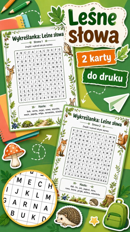 Wykreślanka. Leśne słowa