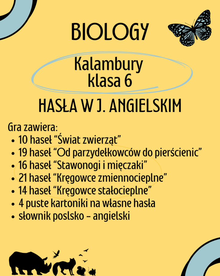 Biologia. Klasa 6. Gra kalambury. 80 haseł z biologii w języku angielskim. Klasy dwujęzyczne.