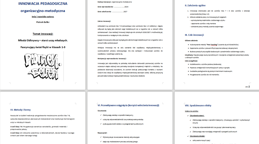 Innowacja pedagogiczna - fizyka dla młodszych