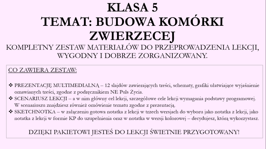 Budowa komórki zwierzęcej - klasa 5 - pakiet