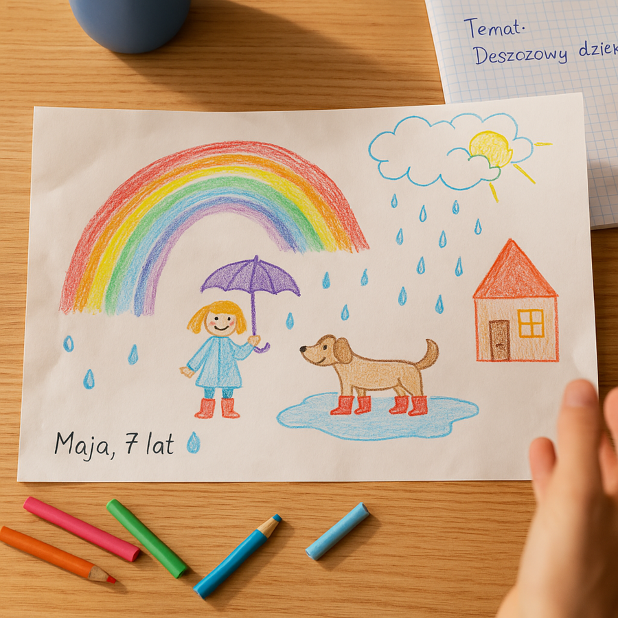 Karta pracy: "Deszczowy dzień – rysunek i opowiadanie"