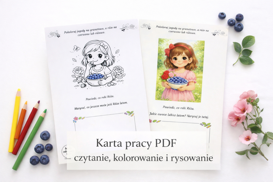 Róża je jagody – czytanie i kolorowanie [Karta pracy]