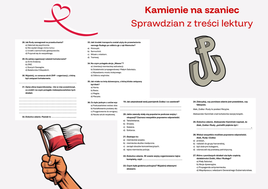 Kamienie na szaniec - sprawdzian z treści lektury