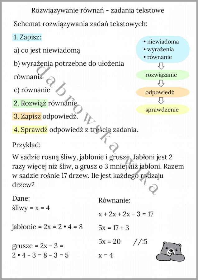 Równania - schemat zadań tekstowych
