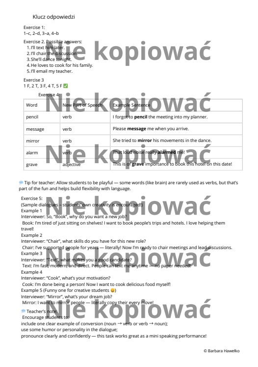 Karta pracy When Words Change Their Jobs - word conversion, z czytanką A2/B1