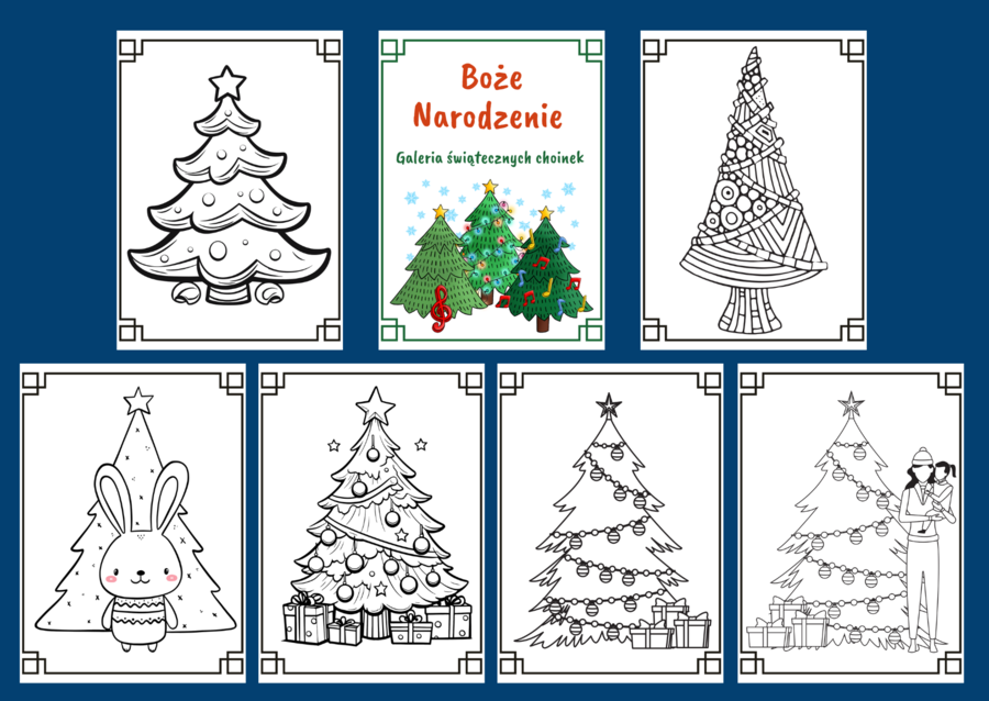 BOŻE NARODZENIE – Choinki świąteczne - kolorowanka – kolorowanki – biblioteka – świetlica – przedszkole - 40 wersji